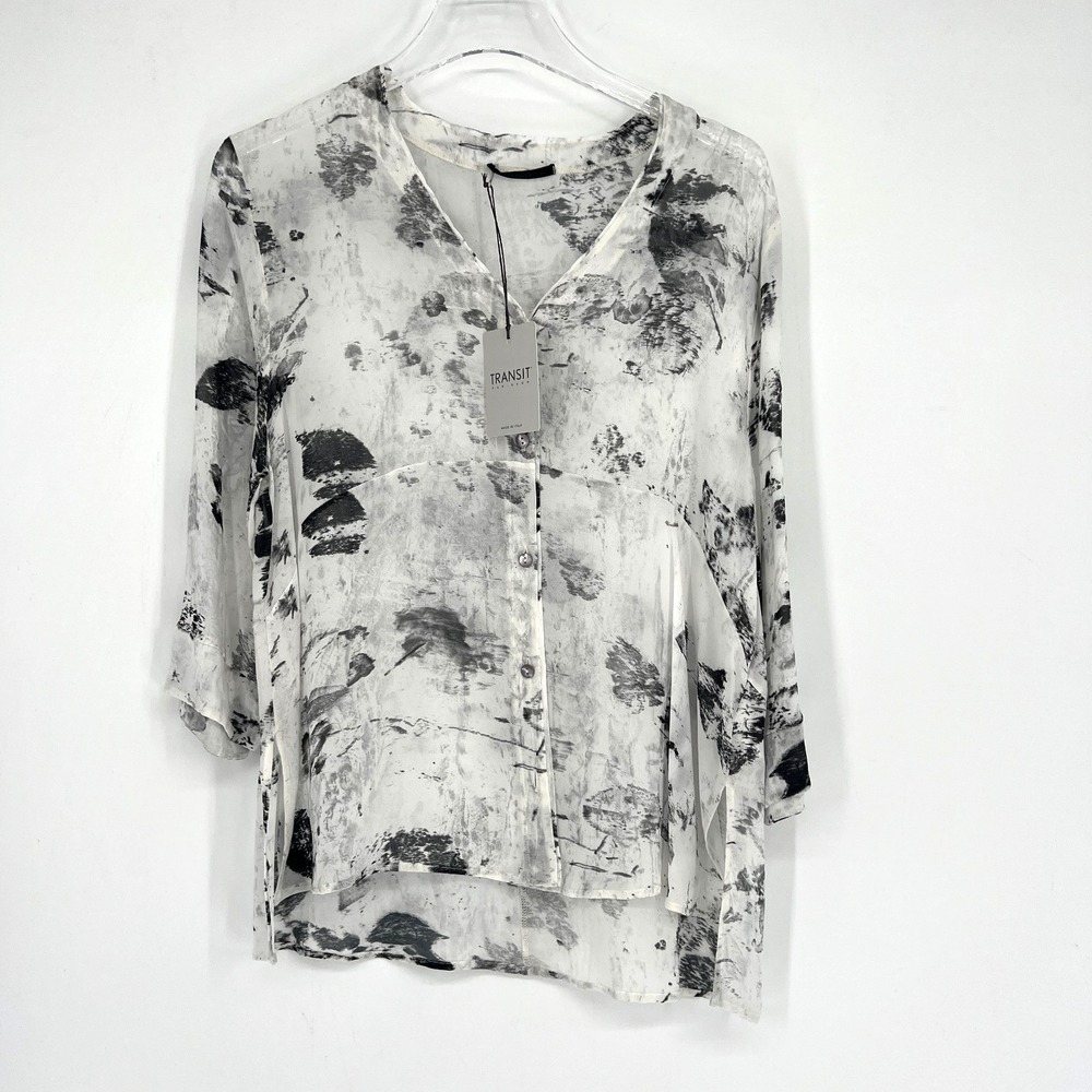 Transit Par Such Top Womens XS/S Graphic‎ Leaf Crepe Italian Boho Relaxed